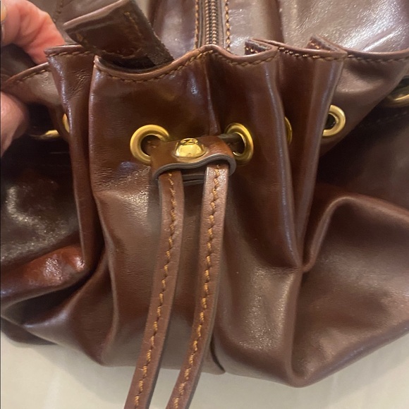 Luxe Leather Chocolate Brown Francesco Biasia Double Strap Tote Shoulder Bag - Picture 6 of 13